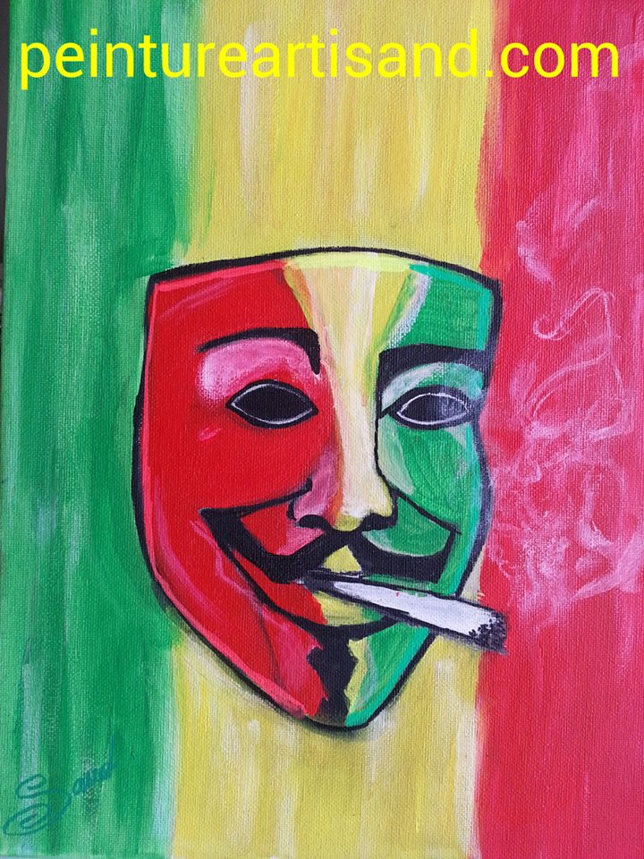 Peinture sur toile "V comme Vendetta" 27 sur 35 cm.