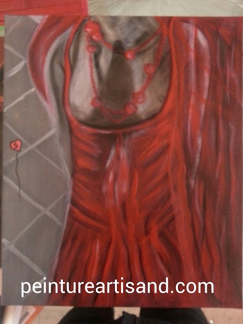 Peinture Artisand sur toile "La robe rouge" 40 sur 50