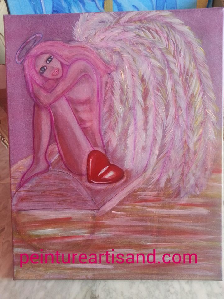 Peinture Artisand sur toile "L' ange d' Eros rose" 40 sur 50