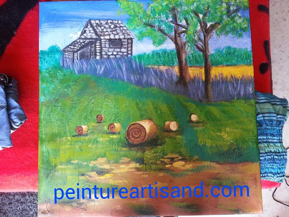 Peinture sur toile "Le cabanon lavandin" 60 sur 60 cm