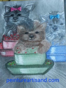 Pastel Artisand sur toile Yorkies et 3D 27 sur 35